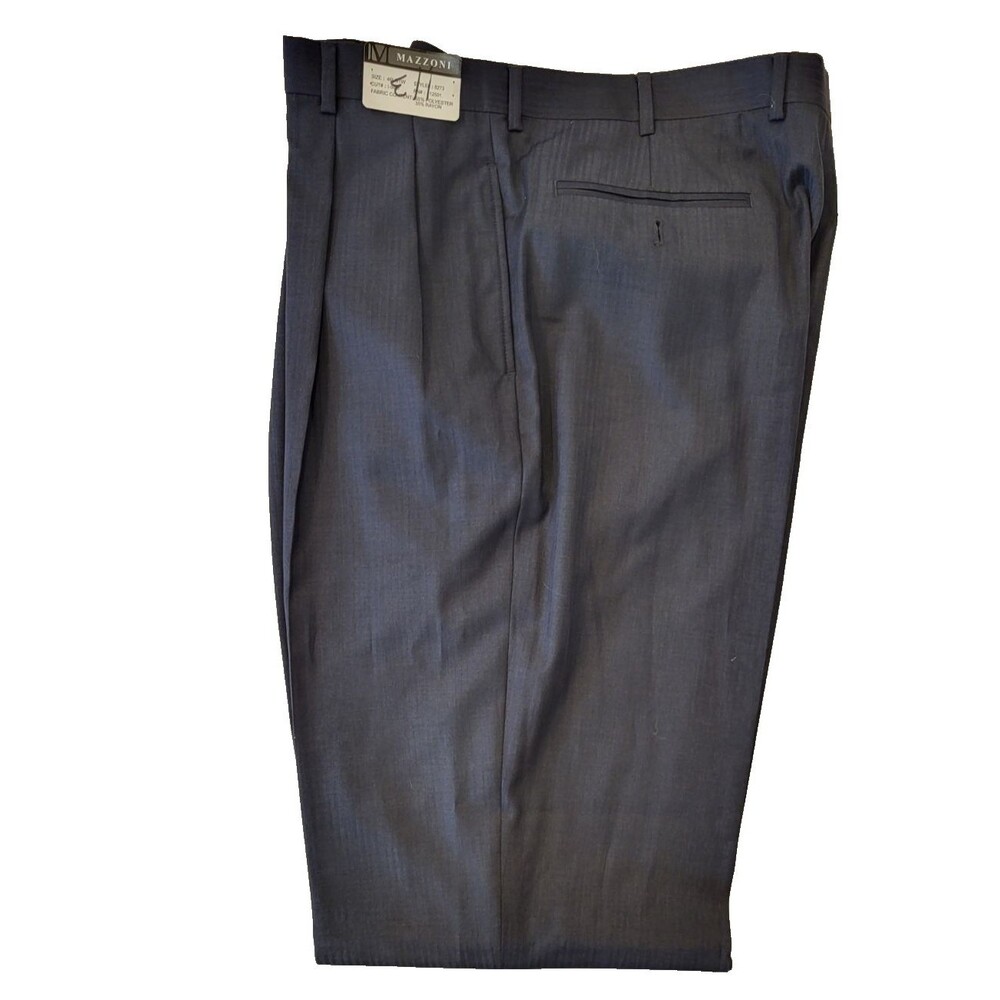 Mazzoni Mens Dress Pants 46W 41L Navy Pleated NWT Unhemmed Stripe 65/35 Rayon